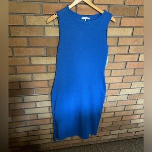 NWT STITCHDROP Sleeveless Frayed Front Midi Sweater Dress in Vivid Blue Size M